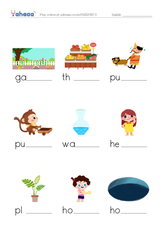 Finish the word worksheet for helping mom