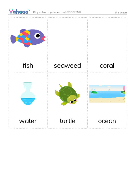 Picture flashcards worksheet for the ocean