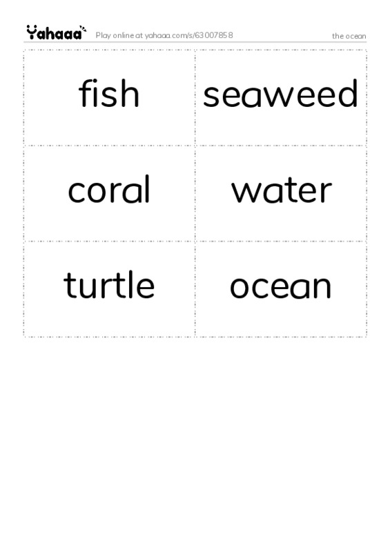 Word flashcards worksheet for the ocean