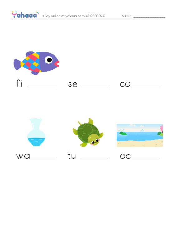 Finish the word worksheet for the ocean