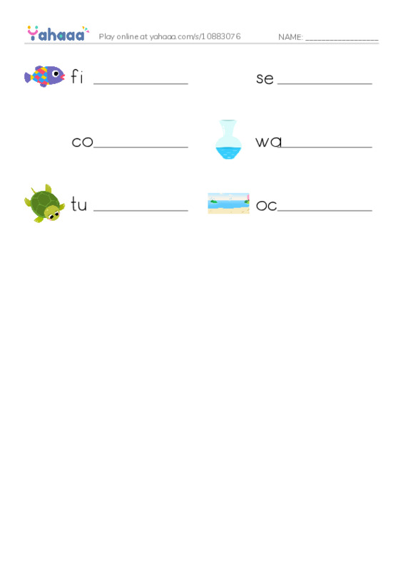 Write the word rows worksheet for the ocean