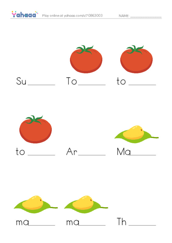 Finish the word worksheet for Summer Salad, Tomato, tomato and 10 more