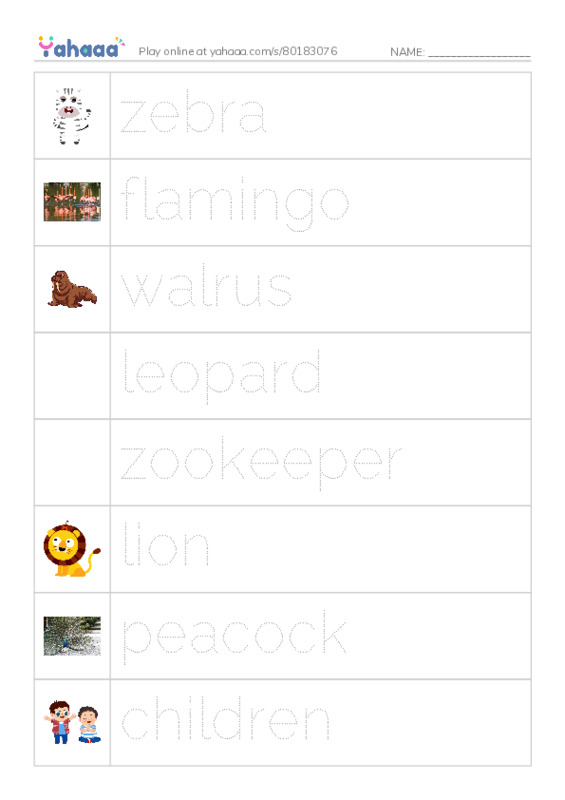 Picture and word rows worksheet for polar bear