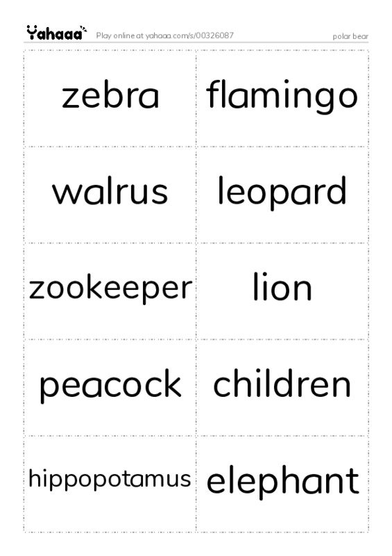 Word flashcards worksheet for polar bear