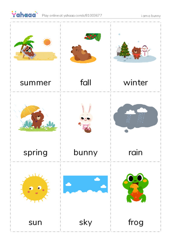 Picture flashcards worksheet for i am a bunny