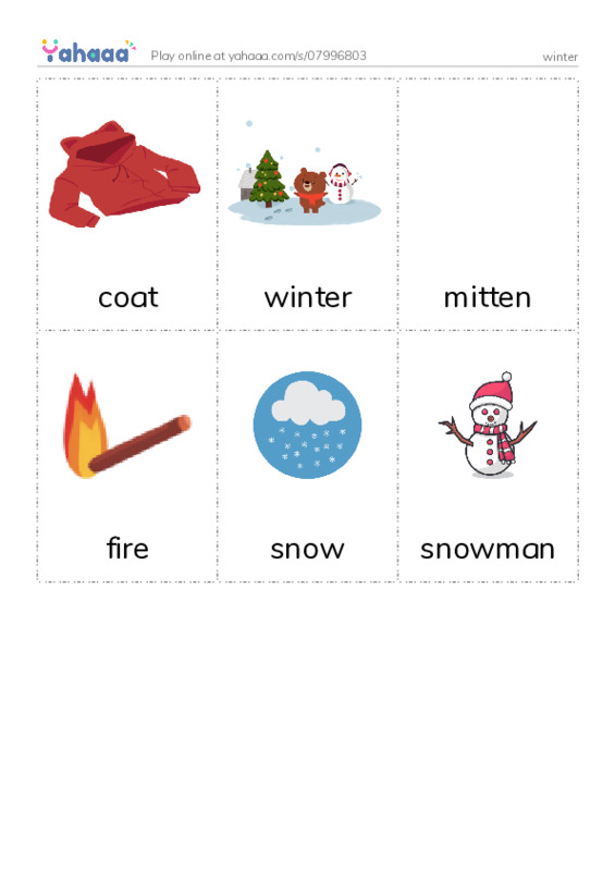 Picture flashcards worksheet for winter