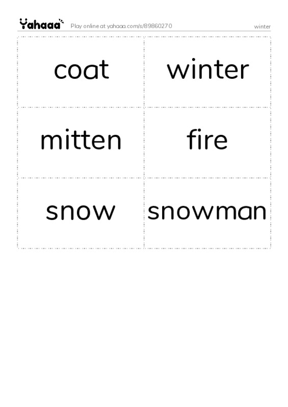 Word flashcards worksheet for winter