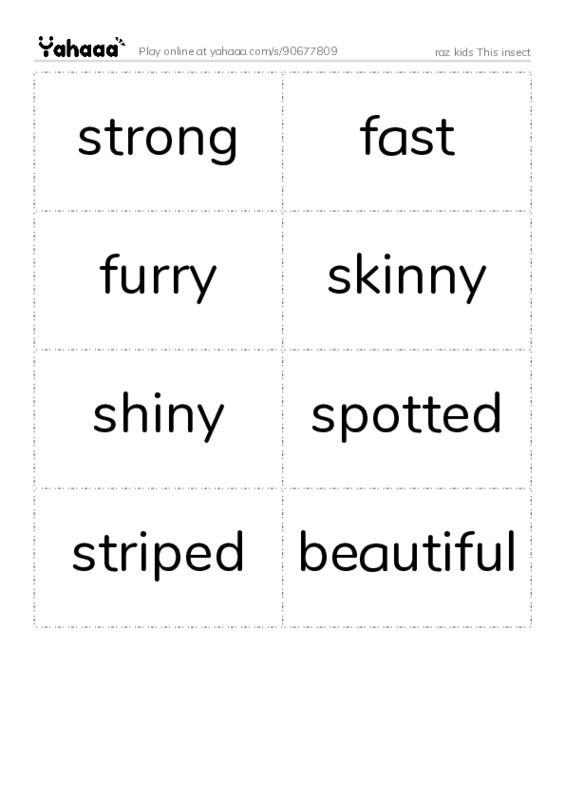 Word flashcards worksheet for raz kids This insect