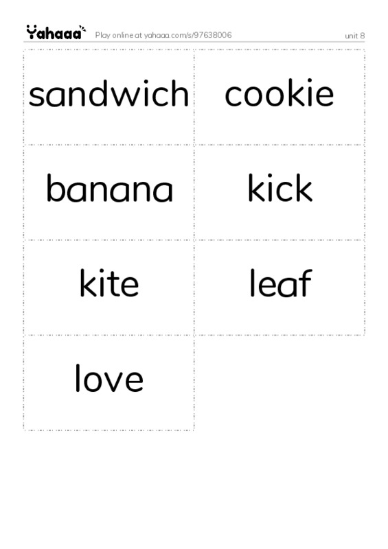 Word flashcards worksheet for unit 8