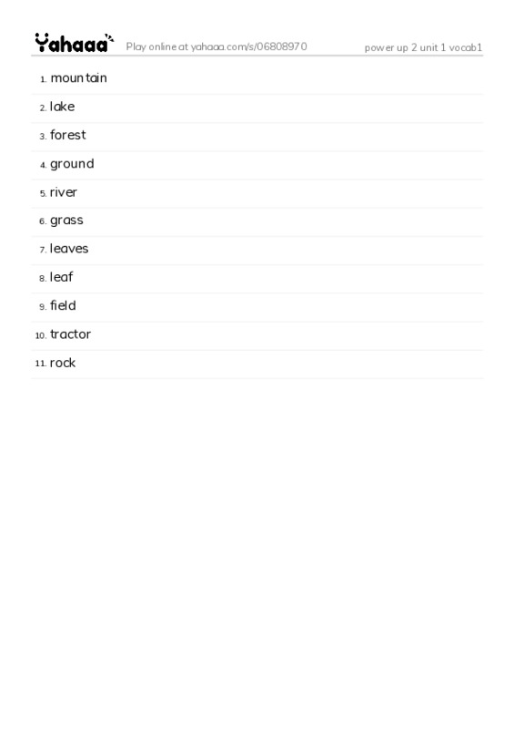Word list with meanings worksheet for power up 2 unit 1 vocab1