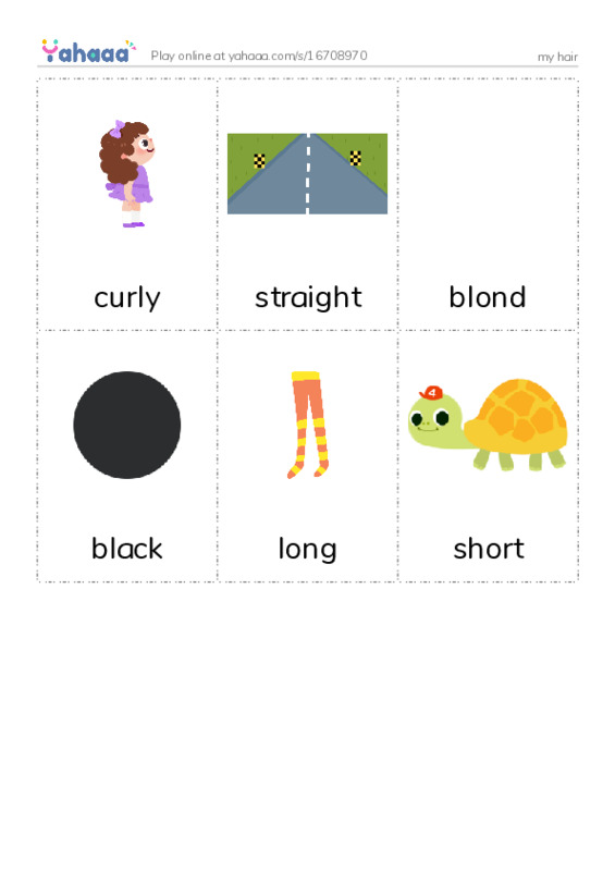 Picture flashcards worksheet for my hair