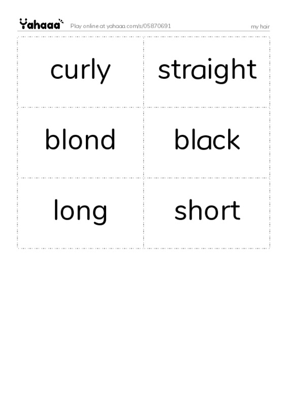 Word flashcards worksheet for my hair