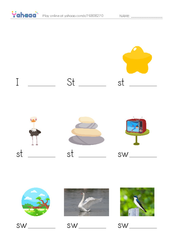 Finish the word worksheet for I am cooking dinner, Stella, star and 12 more