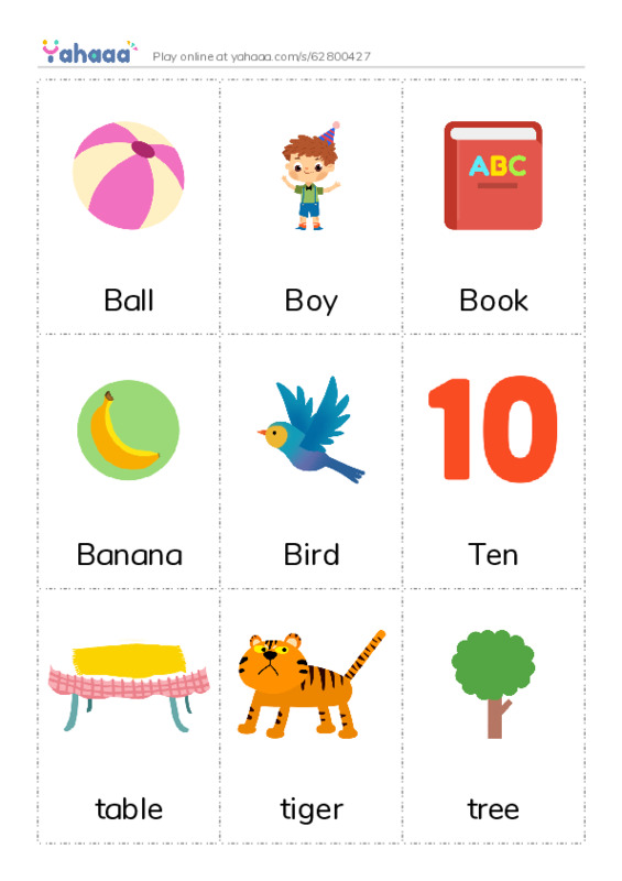 Picture flashcards worksheet for Ball, Boy, Book and 12 more