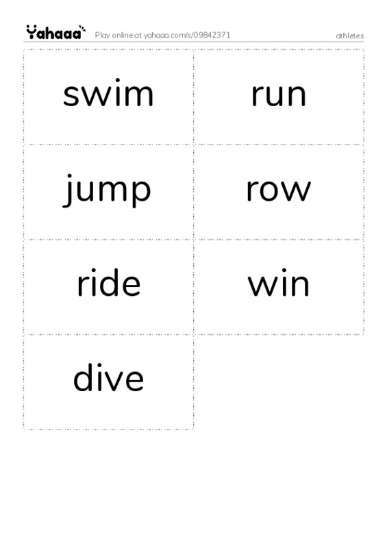 Word flashcards worksheet for athletes