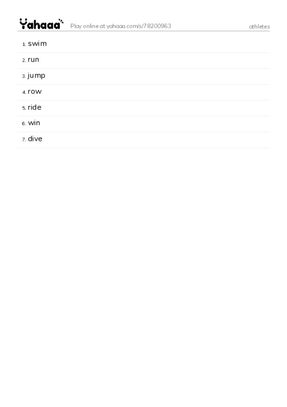 Word list with meanings worksheet for athletes