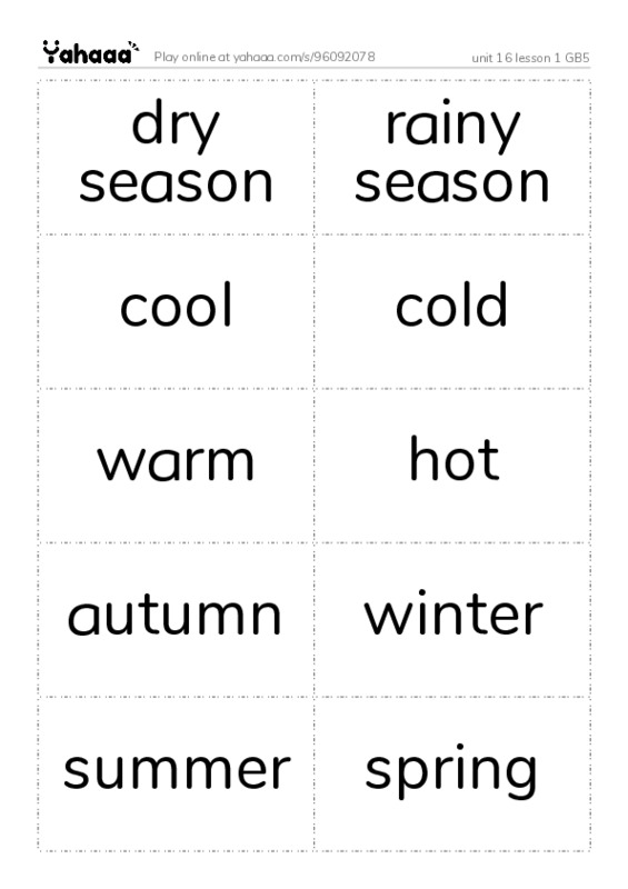 Word flashcards worksheet for unit 16 lesson 1 GB5