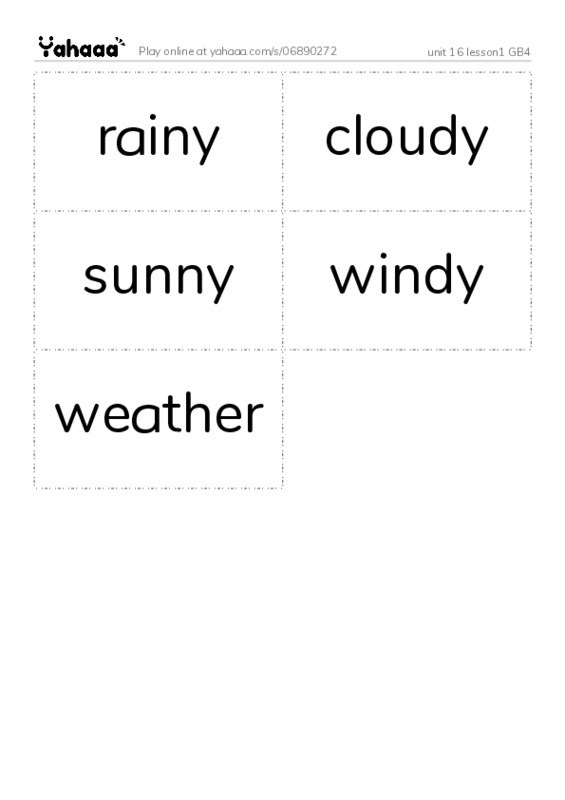 Word flashcards worksheet for unit 16 lesson1 GB4