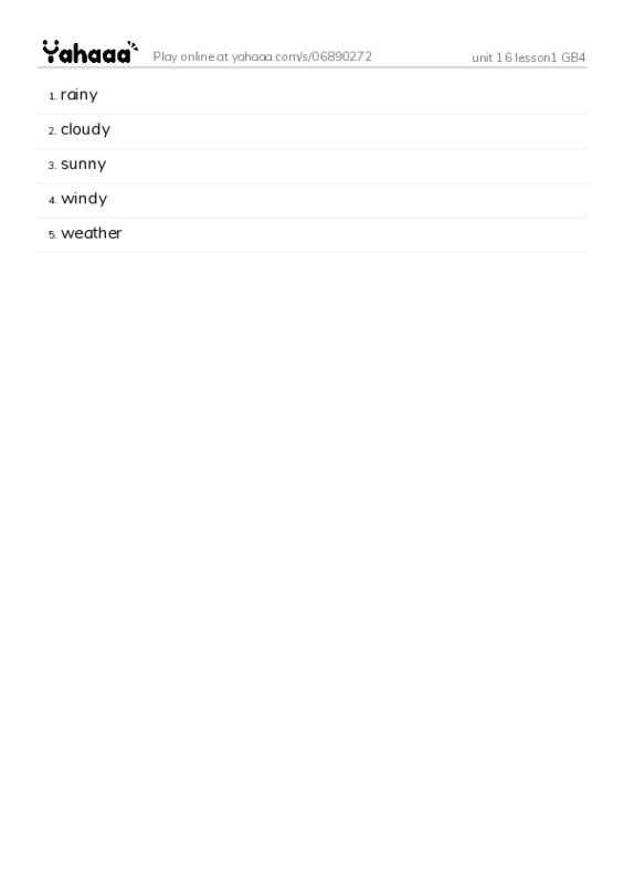 Word list with meanings worksheet for unit 16 lesson1 GB4