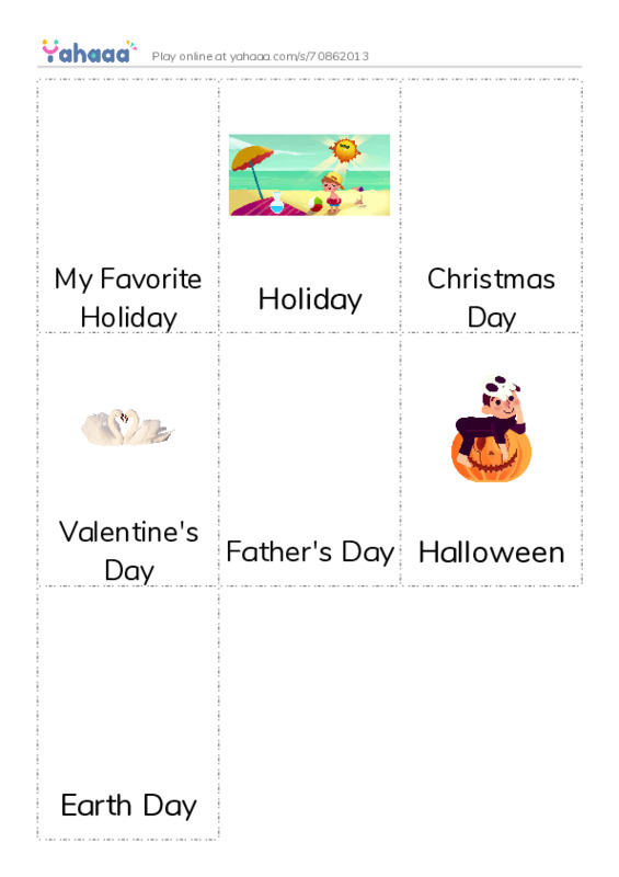 Picture flashcards worksheet for My Favorite Holiday, Holiday, Christmas Day and 4 more