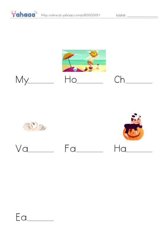 Finish the word worksheet for My Favorite Holiday, Holiday, Christmas Day and 4 more