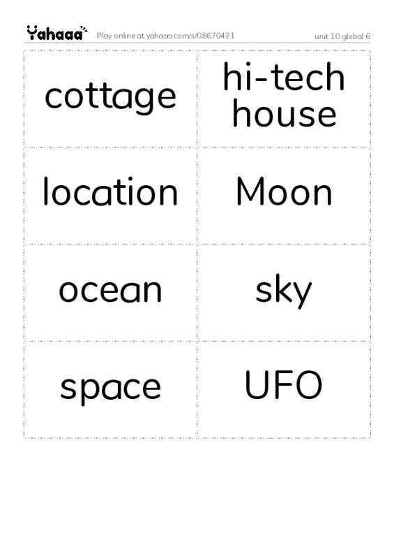 Word flashcards worksheet for unit 10 global 6