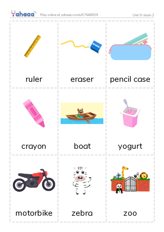 Picture flashcards worksheet for Unit 9 i learn 2