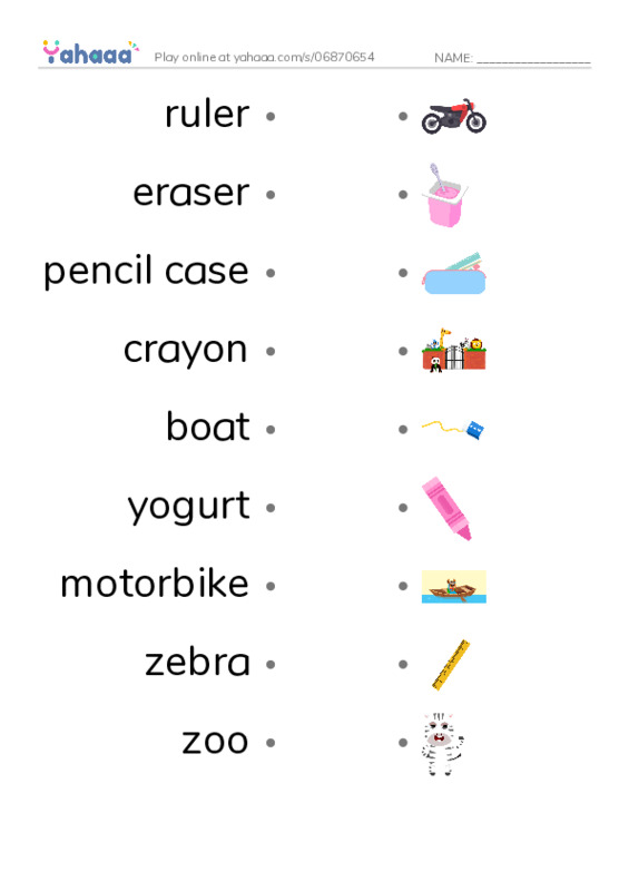 Draw a line to match worksheet for Unit 9 i learn 2