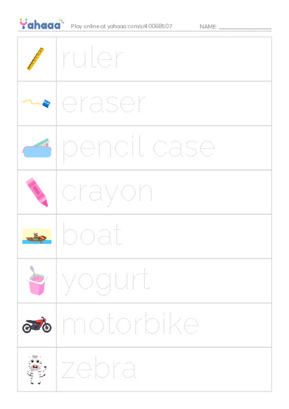 Picture and word rows worksheet for Unit 9 i learn 2