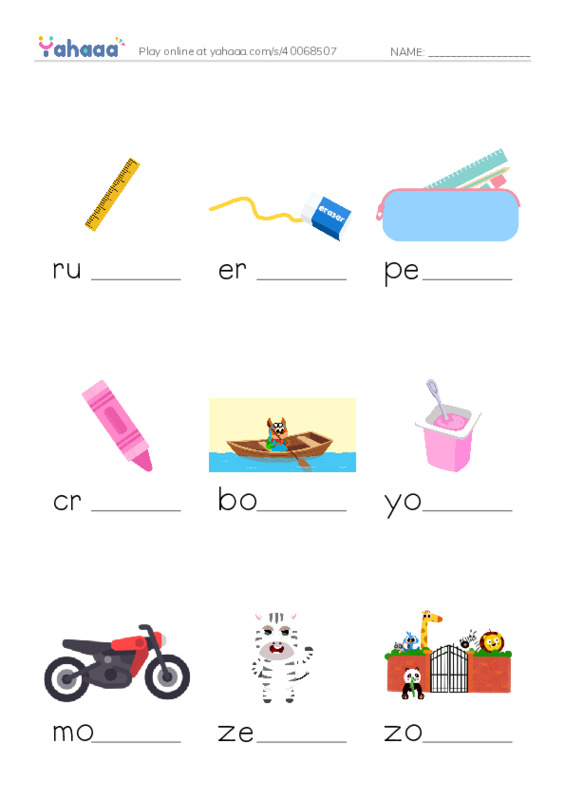 Finish the word worksheet for Unit 9 i learn 2