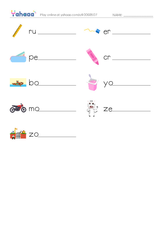 Write the word rows worksheet for Unit 9 i learn 2
