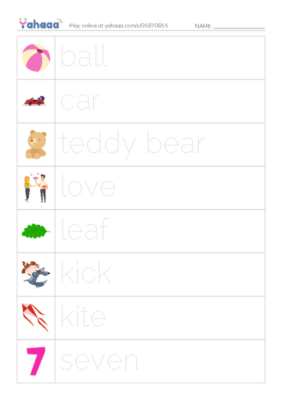 Picture and word rows worksheet for unit 9 i learn 1