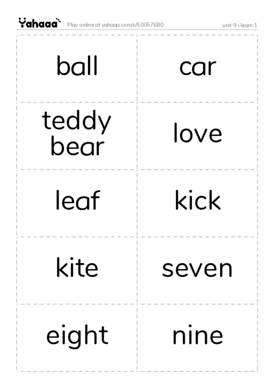 Word flashcards worksheet for unit 9 i learn 1