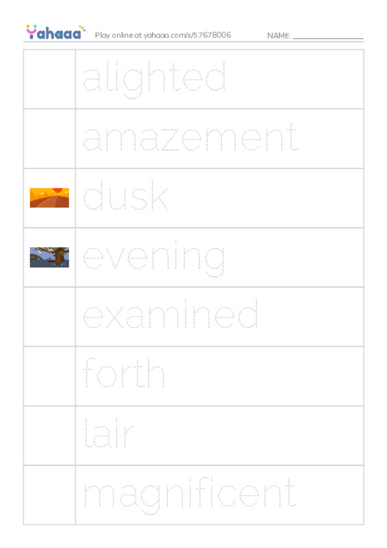 Picture and word rows worksheet for 1.1 Vocabulary