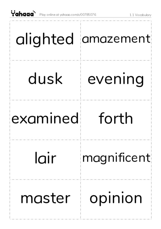 Word flashcards worksheet for 1.1 Vocabulary