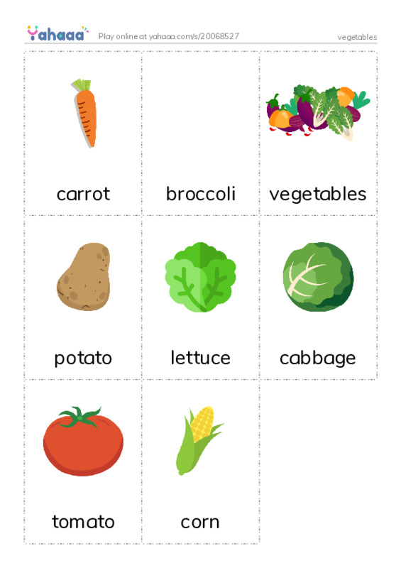 Picture flashcards worksheet for vegetables