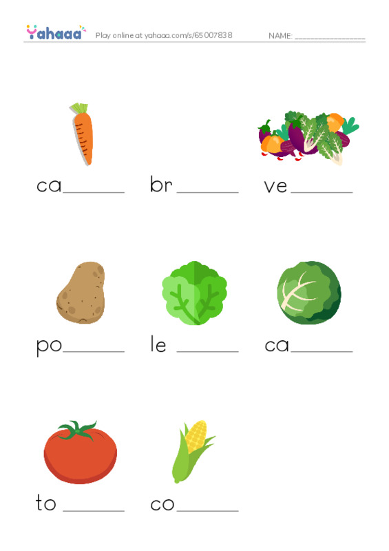 Finish the word worksheet for vegetables