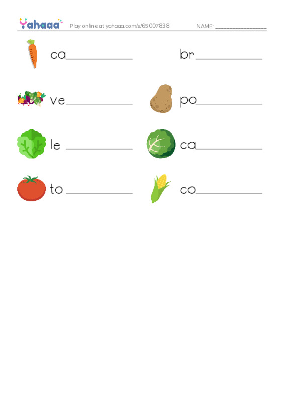 Write the word rows worksheet for vegetables