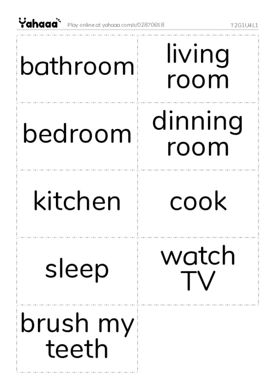 Word flashcards worksheet for T2G1U4L1