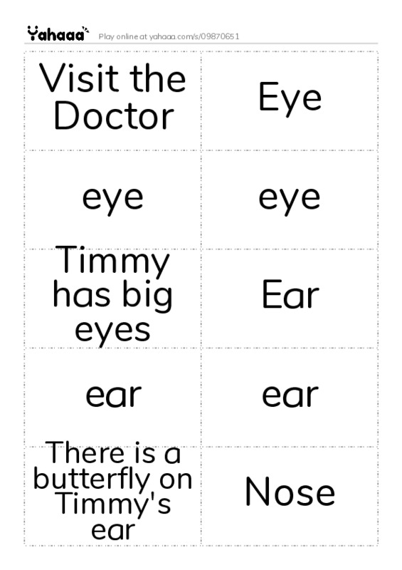 Word flashcards worksheet for Visit the Doctor, Eye, eye and 10 more