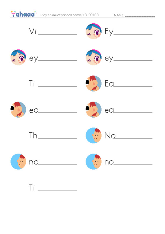 Write the word rows worksheet for Visit the Doctor, Eye, eye and 10 more