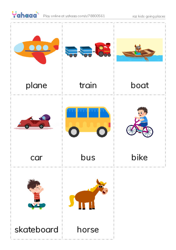 Picture flashcards worksheet for raz kids going places