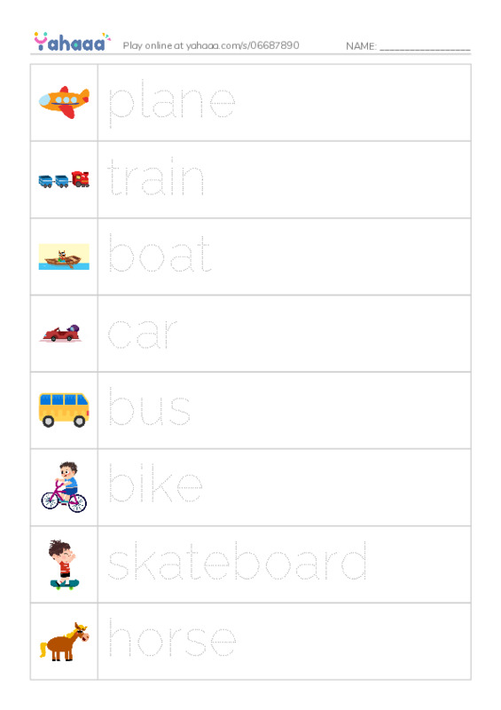 Picture and word rows worksheet for raz kids going places