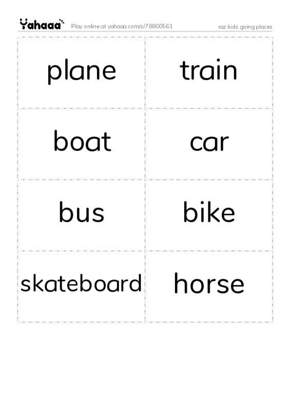 Word flashcards worksheet for raz kids going places