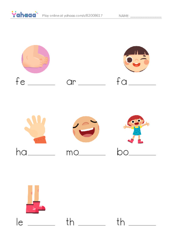 Finish the word worksheet for body