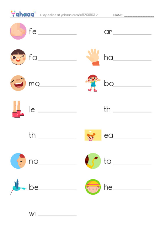 Write the word rows worksheet for body