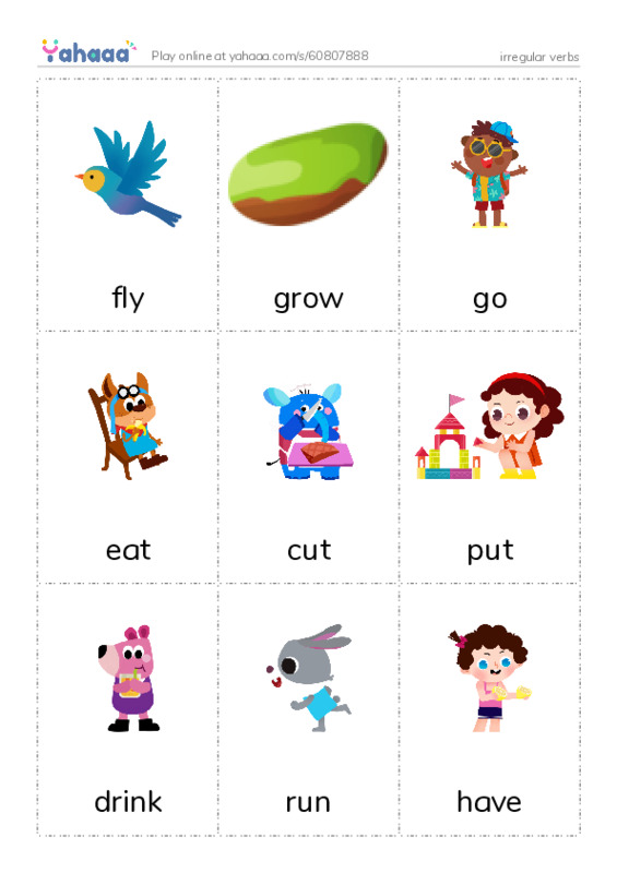 Picture flashcards worksheet for irregular verbs