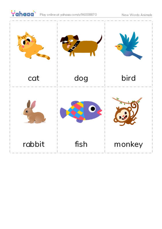 Picture flashcards worksheet for New Words Animals