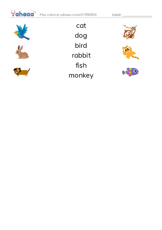 Match both sides worksheet for New Words Animals