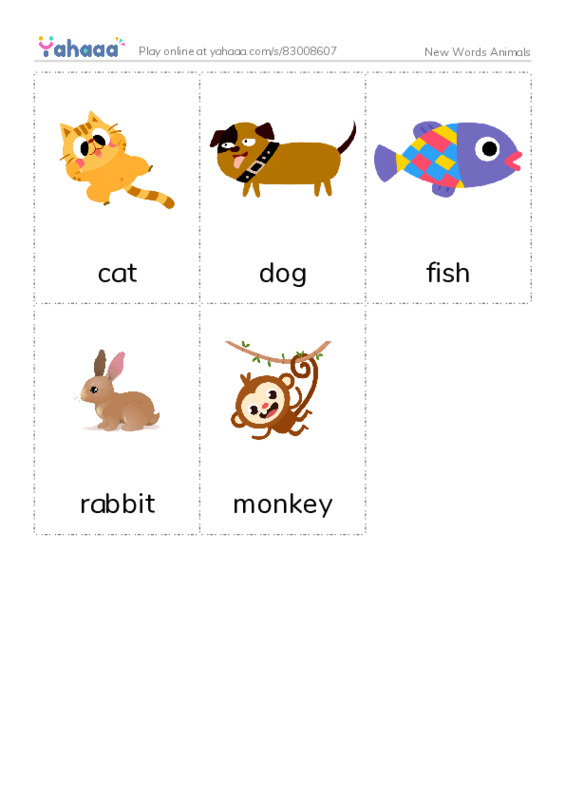 Picture flashcards worksheet for New Words Animals